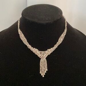 Vintage 1950s Clear White Rhinestone Tassel Pendant Necklace